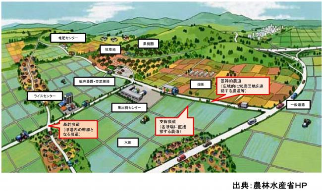 農道には、農地に入る為の道路や、出荷をするための道路などいろいろな種類があります。