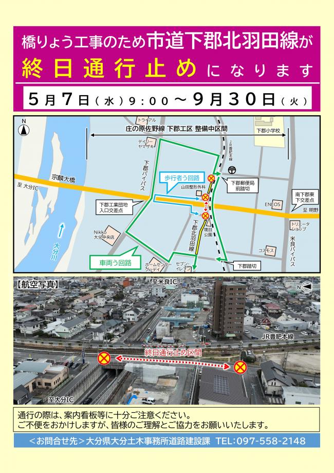 市道下郡北羽田線全面通行止めのお知らせ